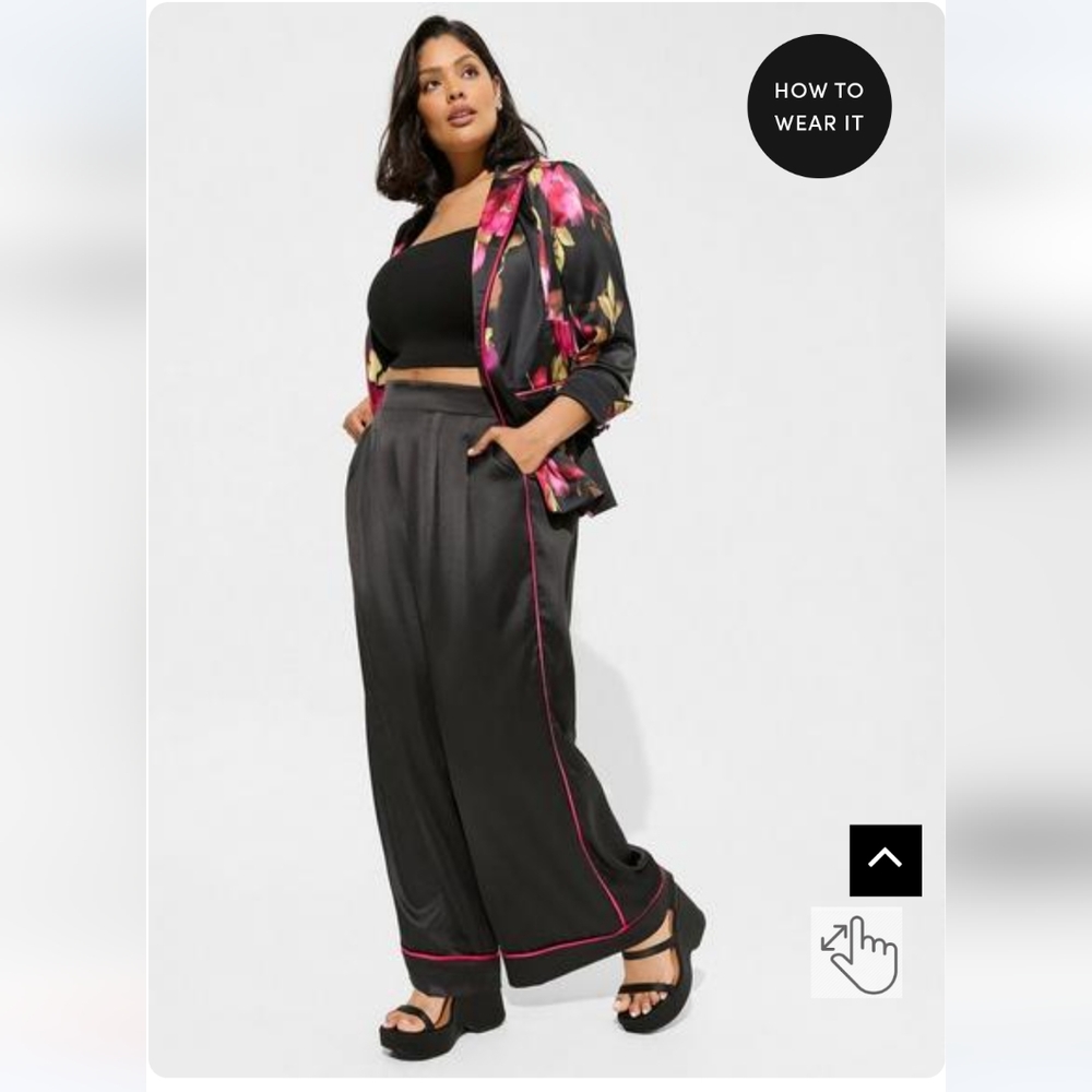 NEW NWT Torrid Wide Leg High Rise Black Satin Trousers Pants Lady's 24 PLUS
